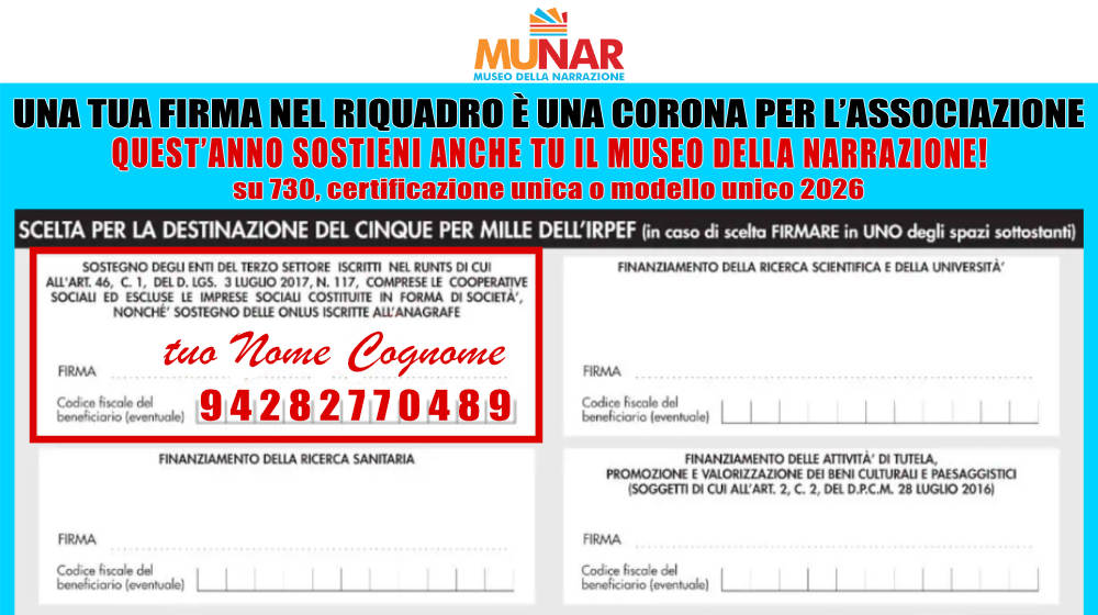 Sostieni il MUNAR: il 5×1000 non costa nulla!