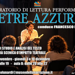 Banner Laboratorio lettura performativa Pietre Azzurre 2026 Lunardi al MUNAR